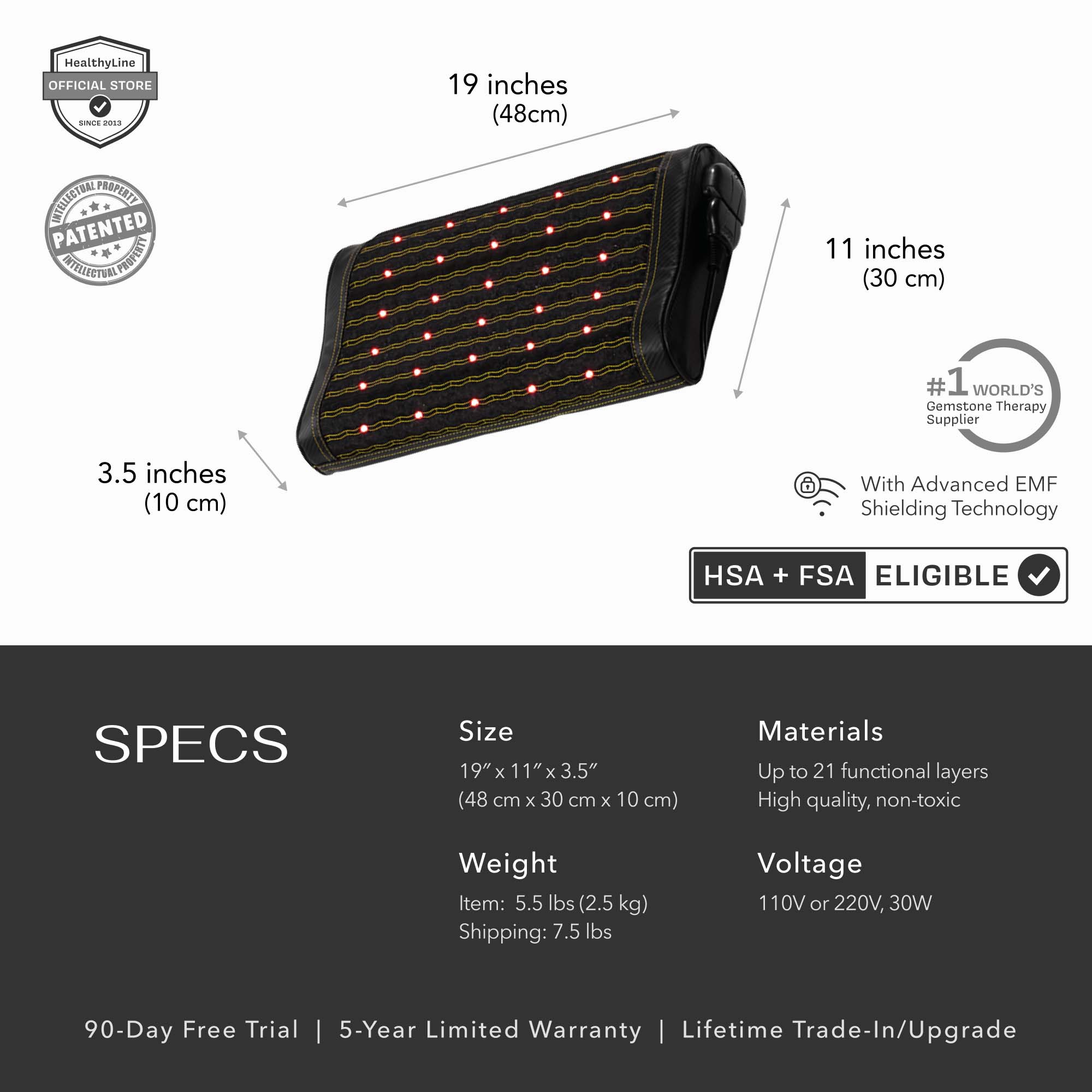 HealthyLine Jet Pillow Soft | Photon – Heated InfraMat Pro® Pillow - Jet-plw-Ph-H