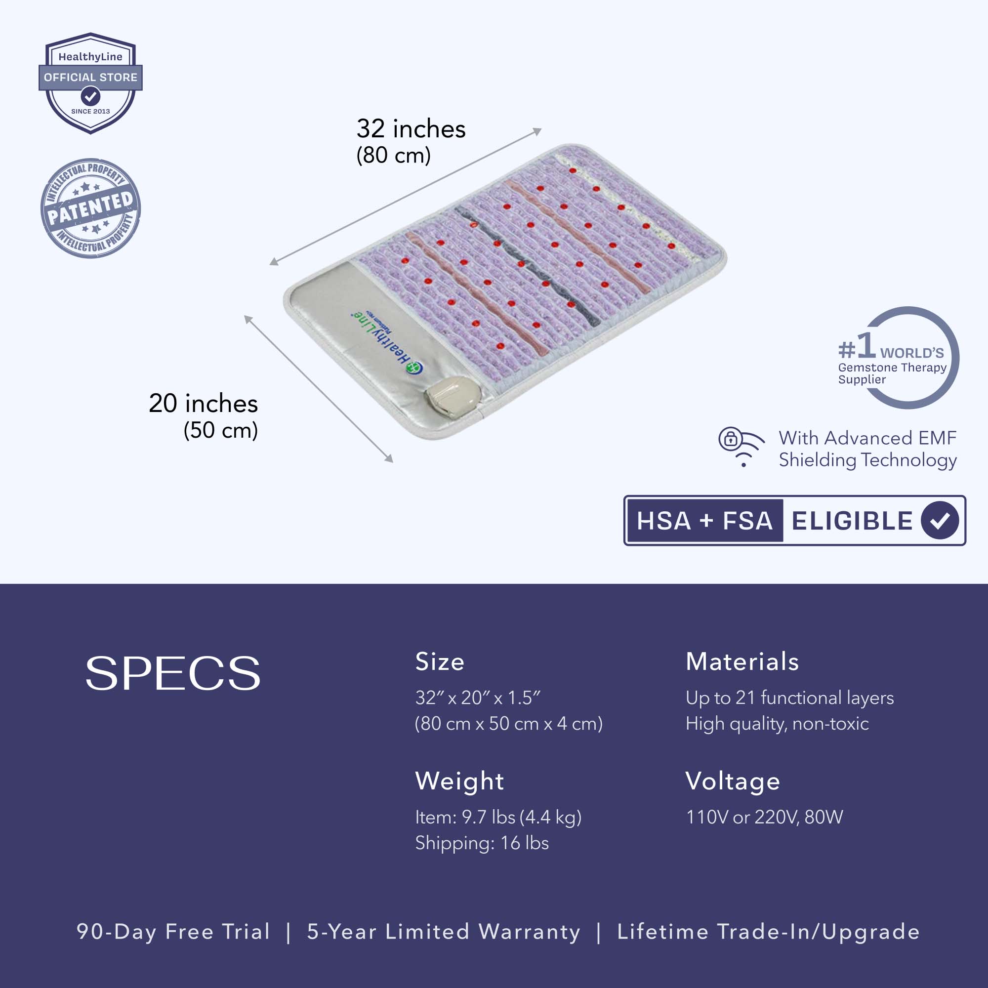 HealthyLine Platinum Mat™ Medium 3220 Firm | Photon Advanced PEMF InfraMat Pro® Far Infrared Heating Mat - Platinum-3220-PhP-adv