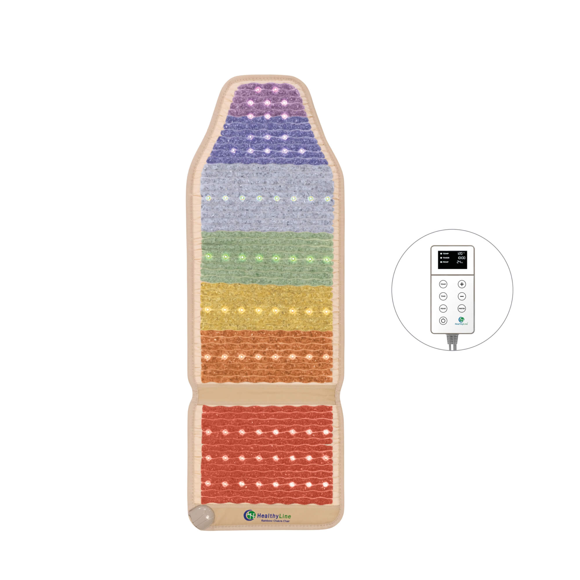 HealthyLine Rainbow Chakra Mat™ Chair 5718 Firm | Photon PEMF InfraMat Pro® Third Edition Far Infrared Heating Mat - RW-ch-Chair-5718-PhP