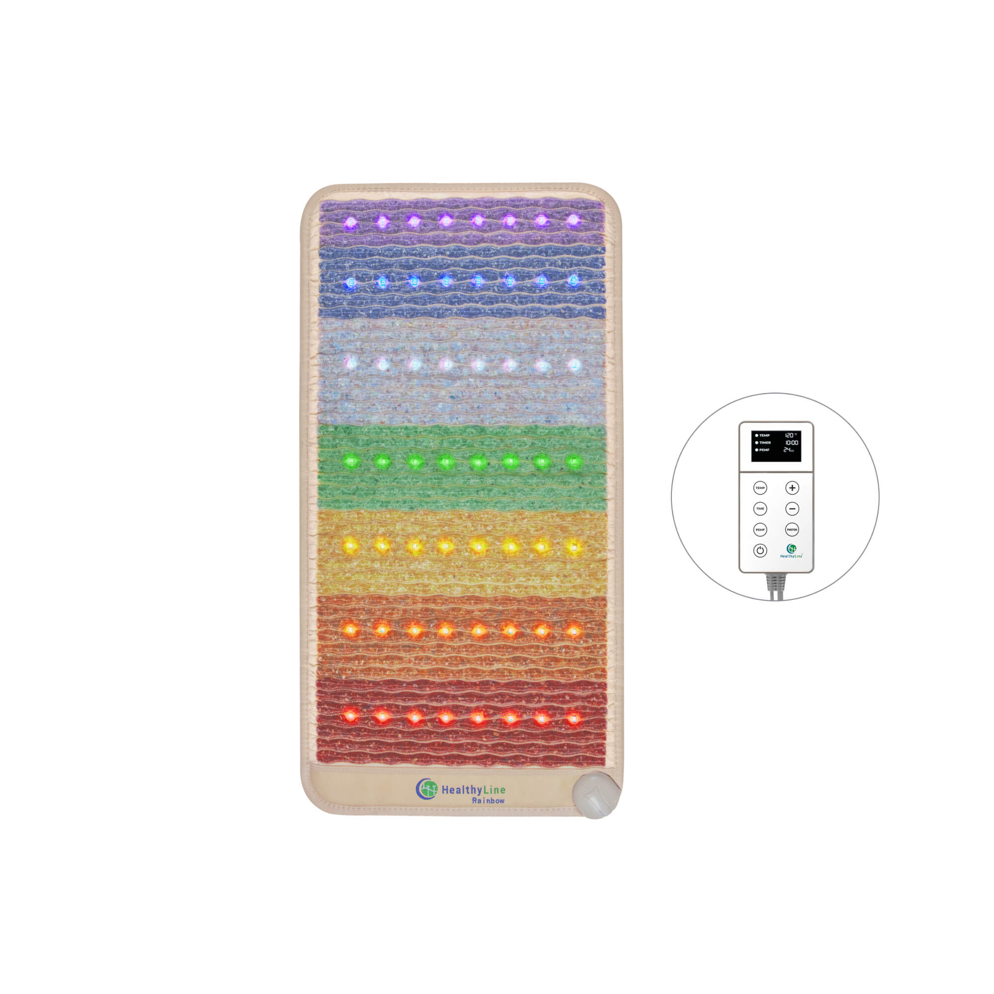 HealthyLine Rainbow Chakra Mat™ Small 4020 Firm | Photon PEMF InfraMat Pro® Third Edition Far Infrared Heating Mat - RW-ch-4024-PhP