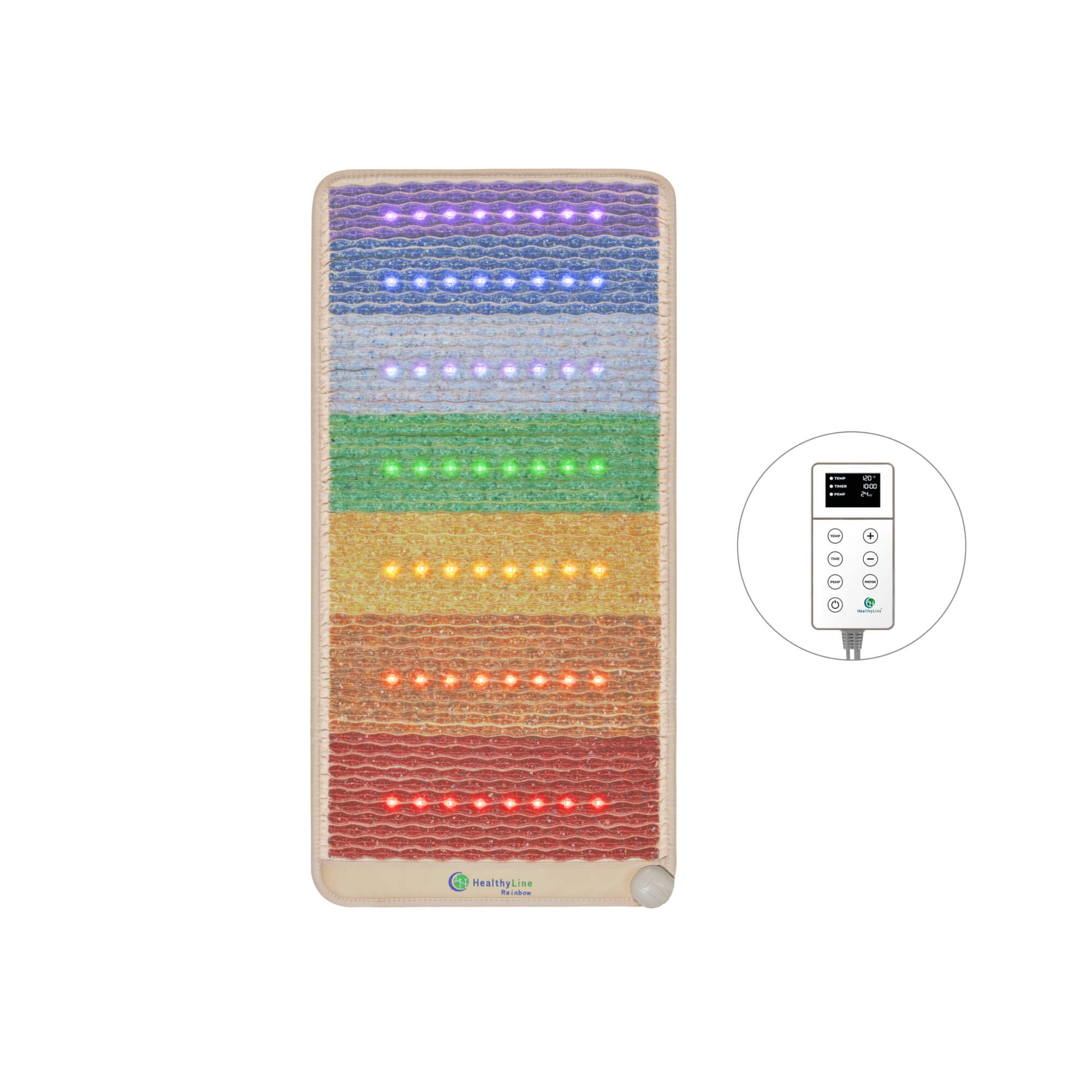 HealthyLine Rainbow Chakra Mat™ Medium 5024 Firm | Photon PEMF InfraMat Pro® Third Edition Far Infrared Heating Mat - RW-ch-5024-PhP