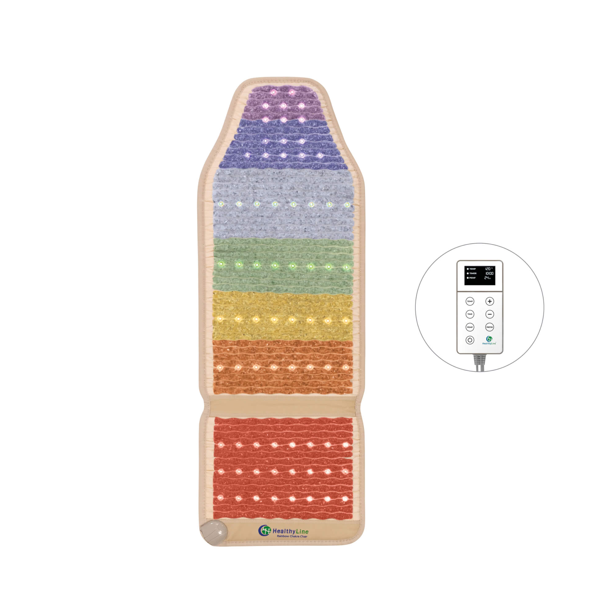 HealthyLine Rainbow Chakra Mat™ Chair 5318 Firm | Photon PEMF InfraMat Pro® Third Edition Far Infrared Heating Mat - RW-ch-Chair-5318-PhP