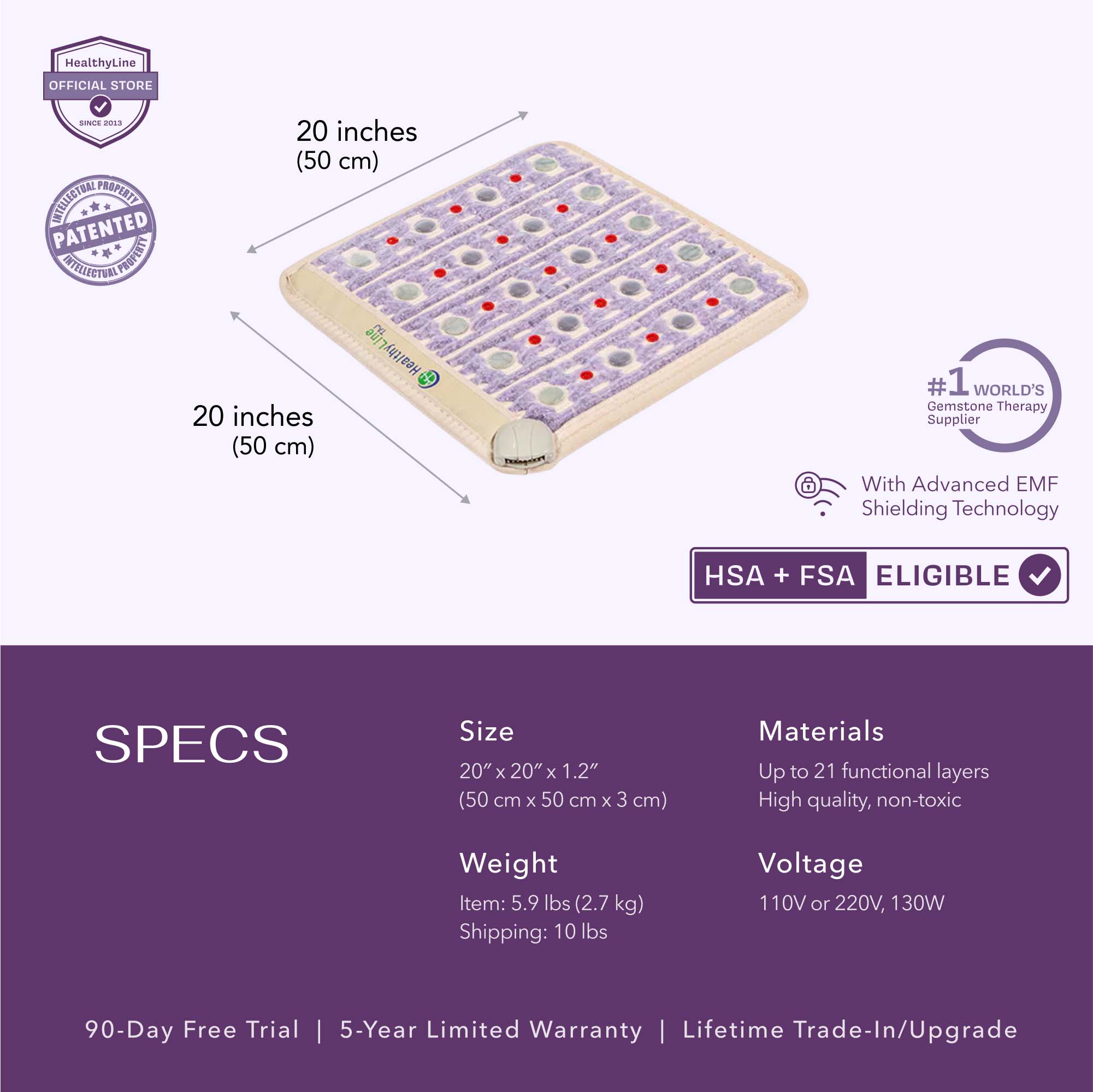 HealthyLine TAJ-Mat™ Small 2020 Firm | Photon PEMF InfraMat Pro® Far Infrared Heating Mat - TAJ-2020-PhP