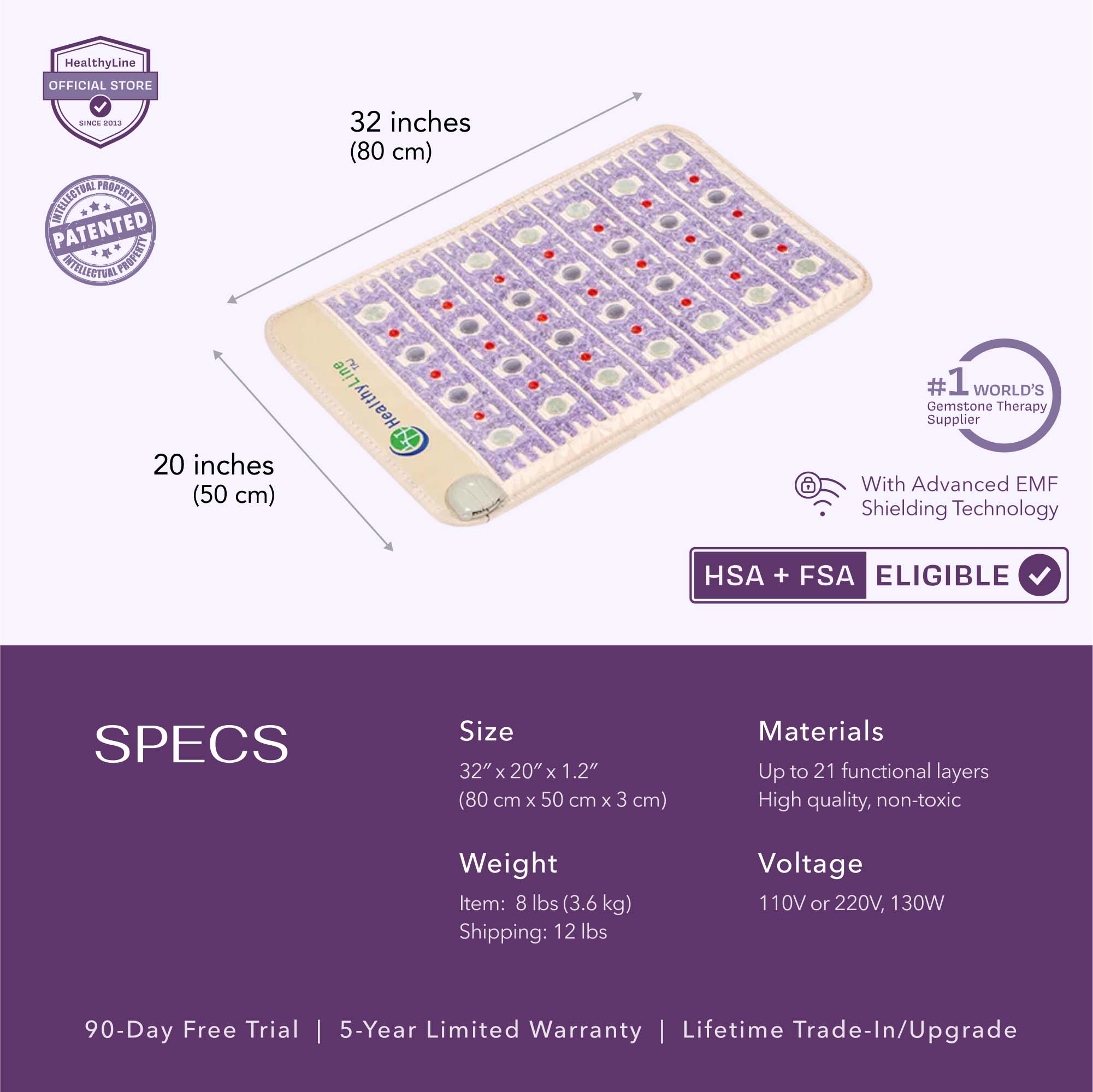 HealthyLine TAJ-Mat™ Medium 3220 Firm | New Edition | Photon PEMF InfraMat Pro® Far Infrared Heating Mat - TAJ-3220-PhP