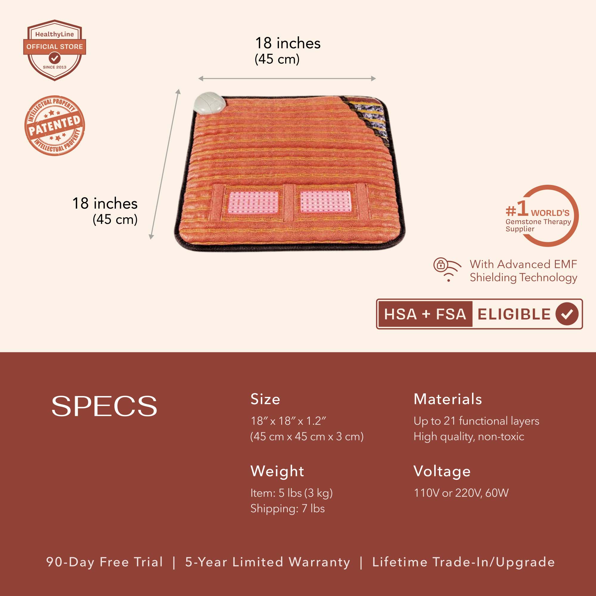 HealthyLine TAO-Mat® Small 1818 – Photon Matrix PEMF InfraMat Pro® Far Infrared Heating Mat - TAO-1818-mxPhP