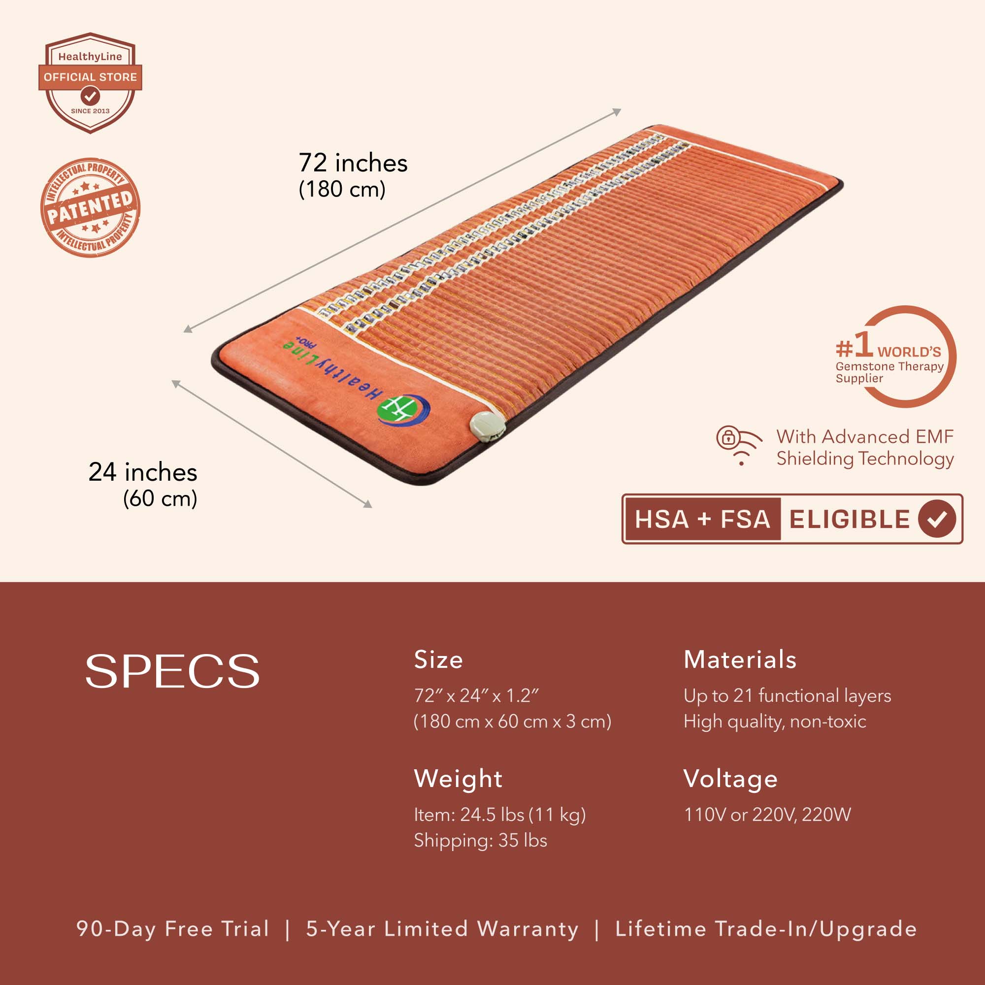 HealthyLine TAO-Mat® Full 7224 Firm | PEMF InfraMat Pro® Far Infrared Heating Mat - TAO-7224-P