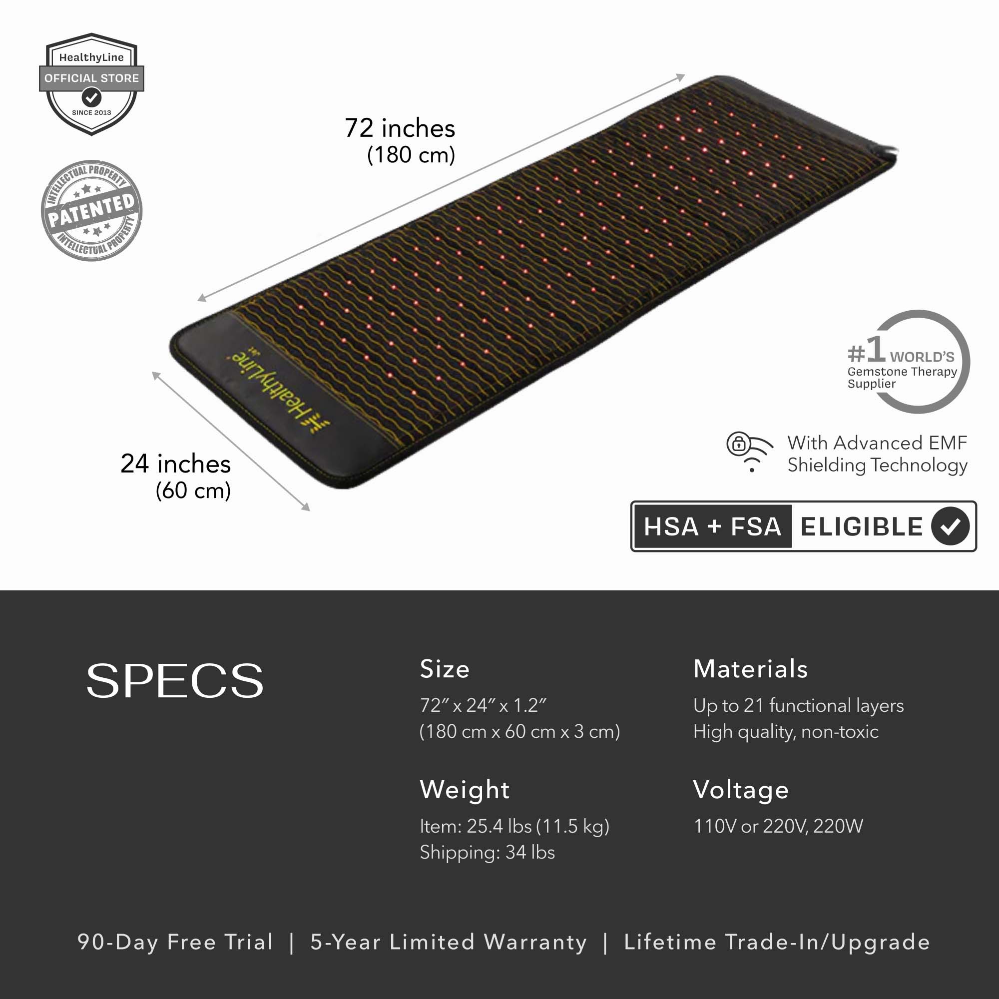 HealthyLine Jet Mat Full 7224 Firm | Photon PEMF InfraMat Pro® Far Infrared Heating Mat - Jet-7224-PhP