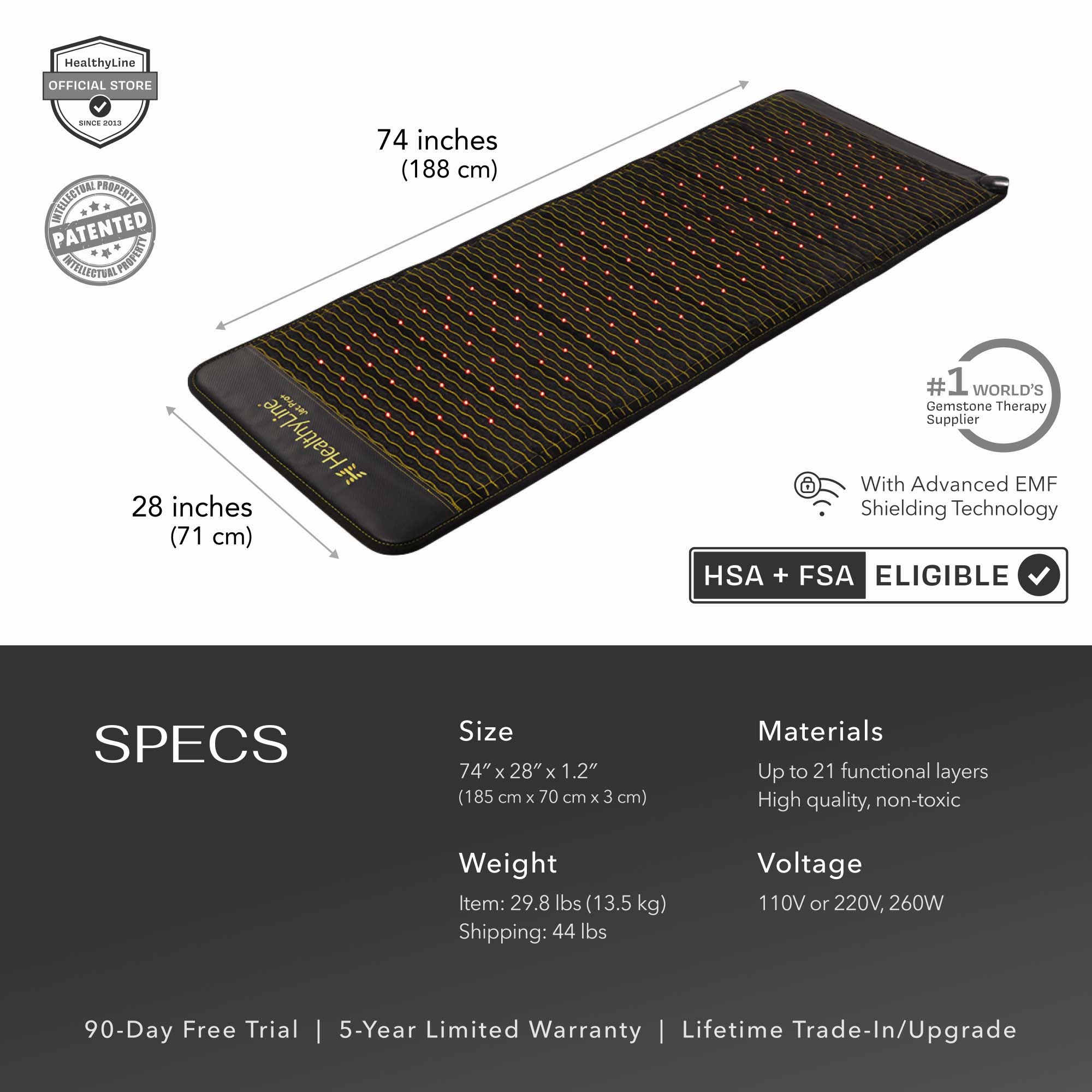 HealthyLine Jet Mat Full Pro PLUS 7428 Firm | Photon PEMF InfraMat Pro® Far Infrared Heating Mat - Jet-7428Pro-PhP