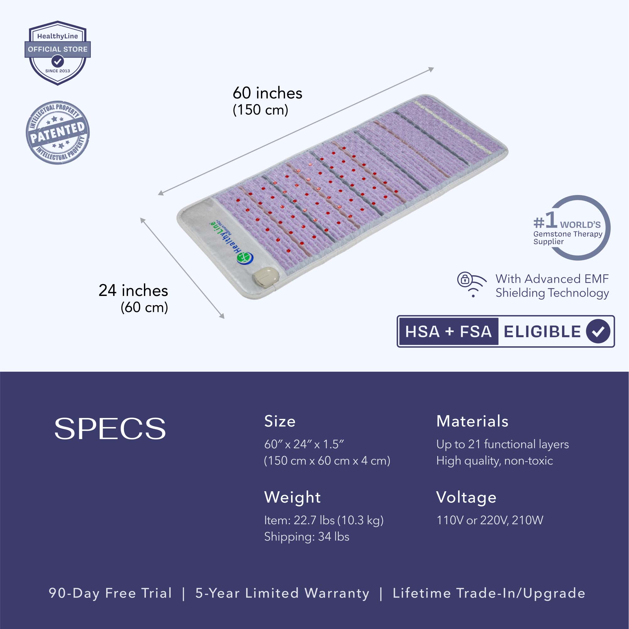 HealthyLine Platinum Mat™ Full Short 6024 Firm | Photon Advanced PEMF InfraMat Pro® Far Infrared Heating Mat - Platinum-6024-PhP-adv