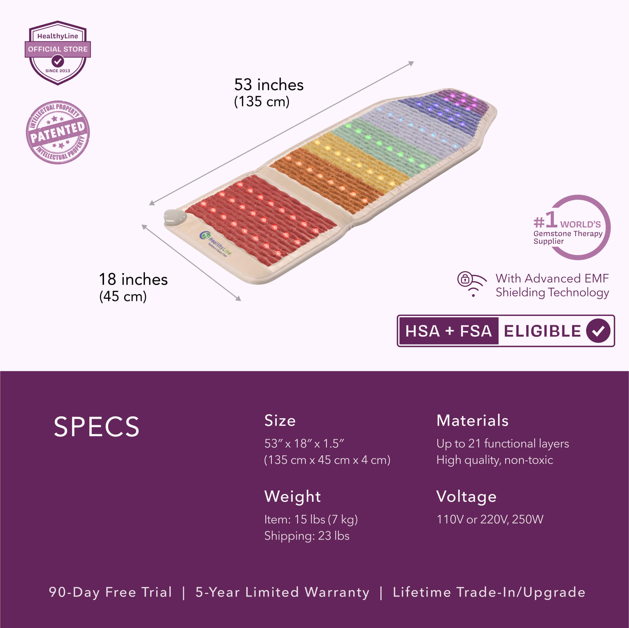 HealthyLine Rainbow Chakra Mat™ Chair 5318 Firm | Photon PEMF InfraMat Pro® Third Edition Far Infrared Heating Mat - RW-ch-Chair-5318-PhP