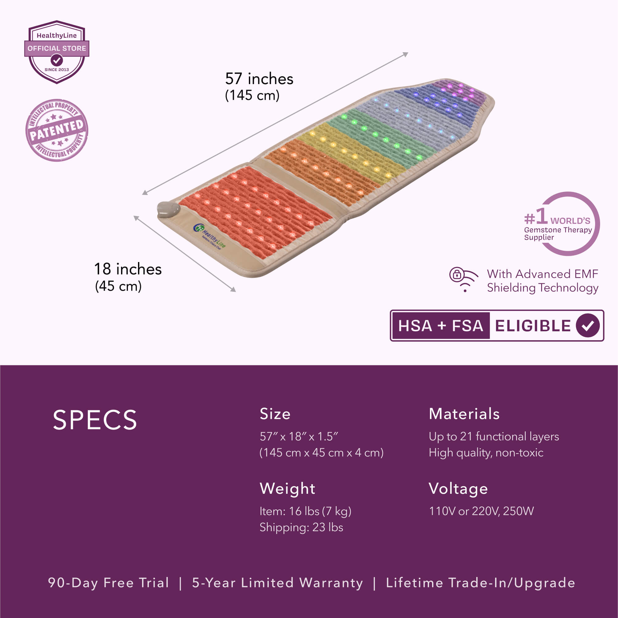 HealthyLine Rainbow Chakra Mat™ Chair 5718 Firm | Photon PEMF InfraMat Pro® Third Edition Far Infrared Heating Mat - RW-ch-Chair-5718-PhP